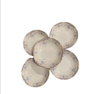 Vintage Floral Porcelain Bowls - Cream with Blue & Gold Trim